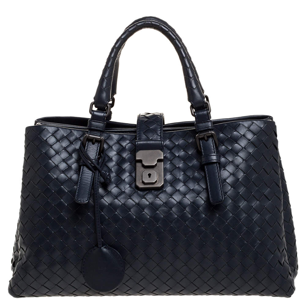 مملوكة مسبقًا Bottega Veneta Blue Intrecciato Leather Small Roma Tote