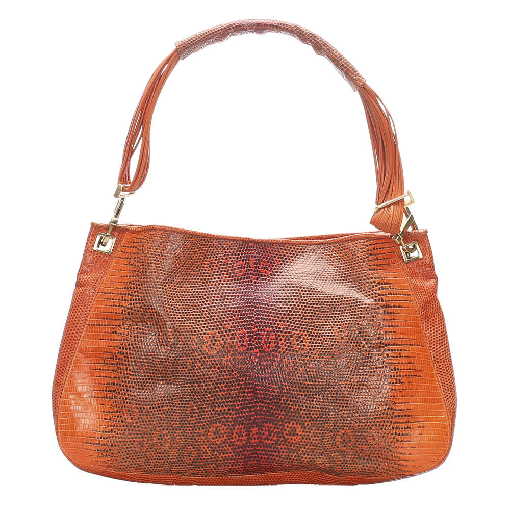 Pre Owned Bottega Veneta Orange Python Leather   Shoulder Bags