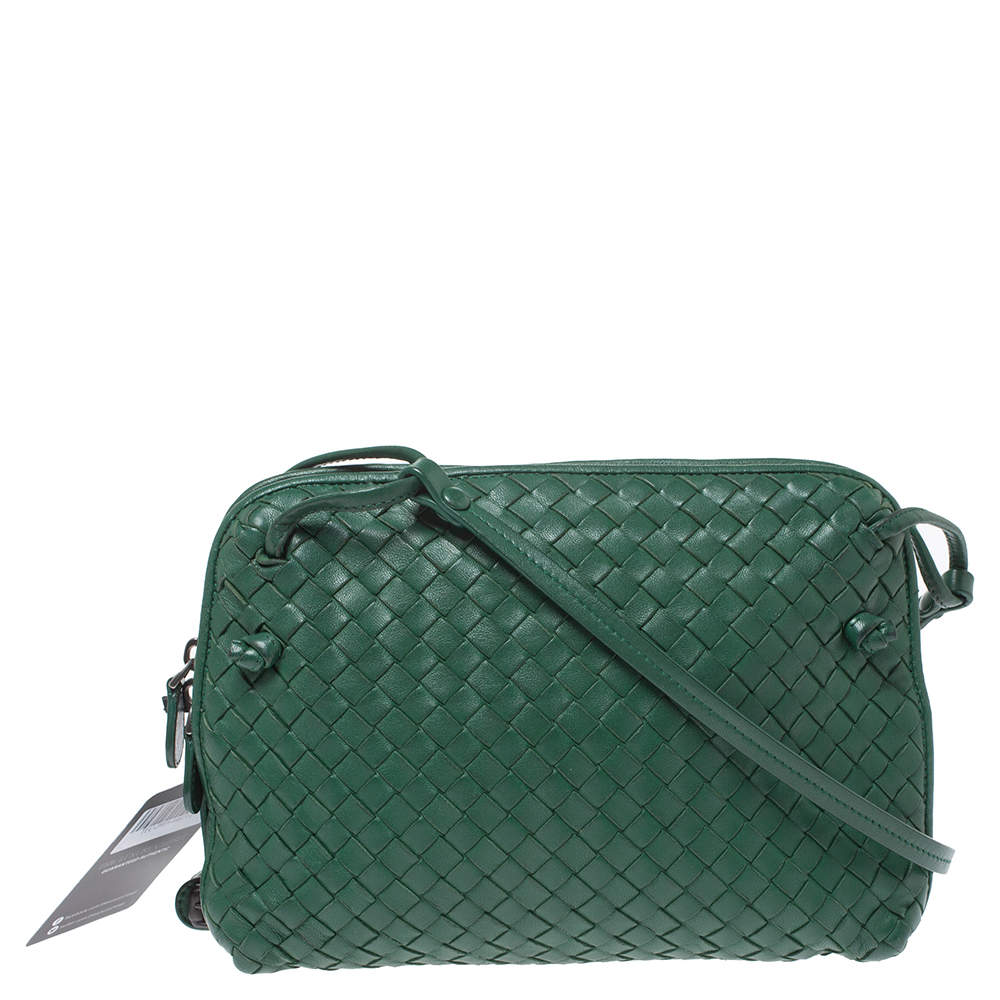 Bottega Veneta Green Intrecciato Leather Nodini Crossbody Bag at