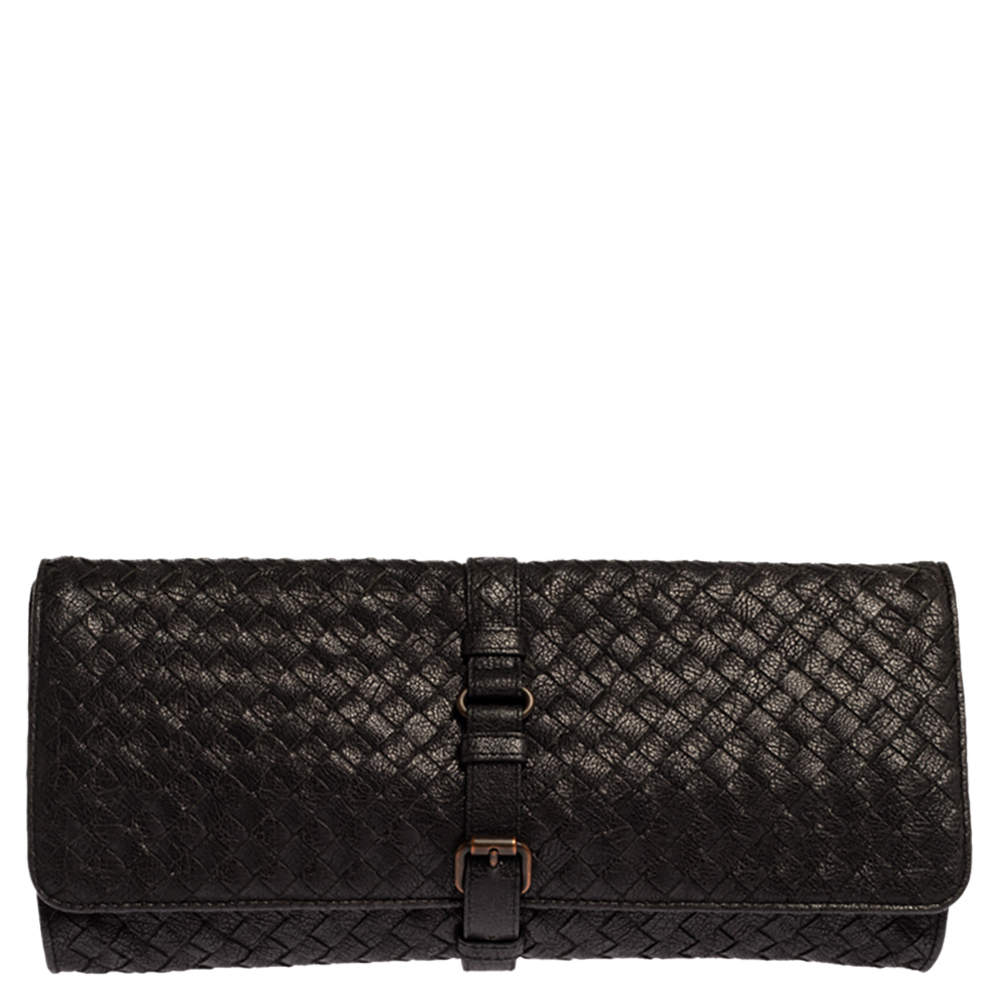 Pre Owned Bottega Veneta Black Intreciatto Leather Clutch