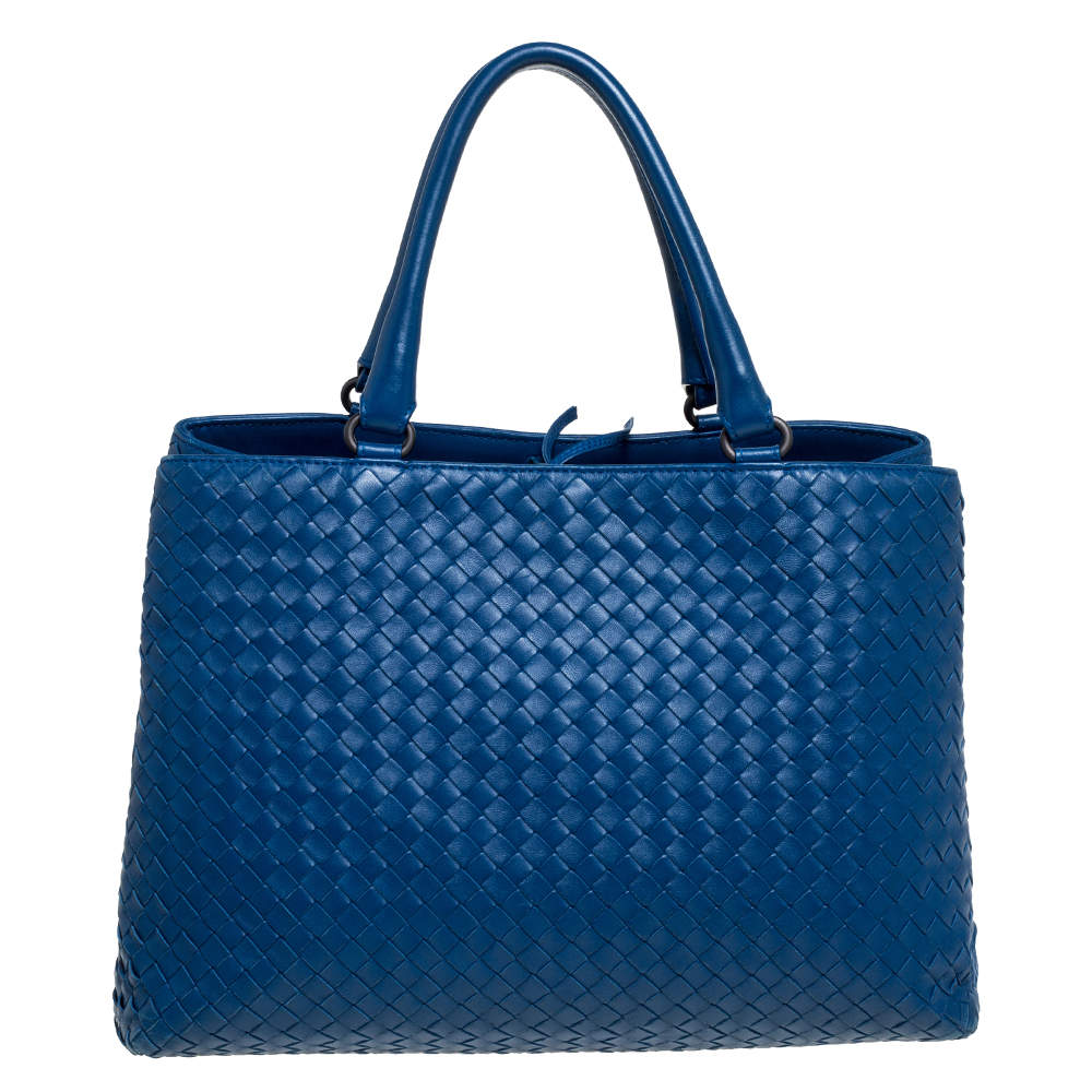 Pre Owned Bottega Veneta Blue Intrecciato Nappa Leather Tote