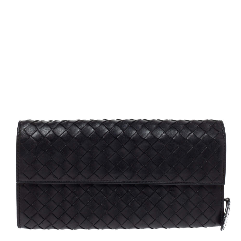 Pre Owned Bottega Veneta Black Intrecciato Leather Continental Wallet