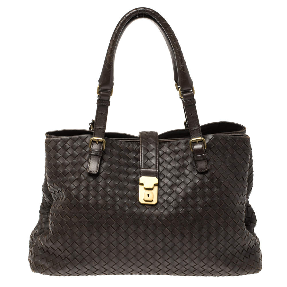 Bottega Veneta Dark Brown Intrecciato Leather Large Roma Tote Bottega ...