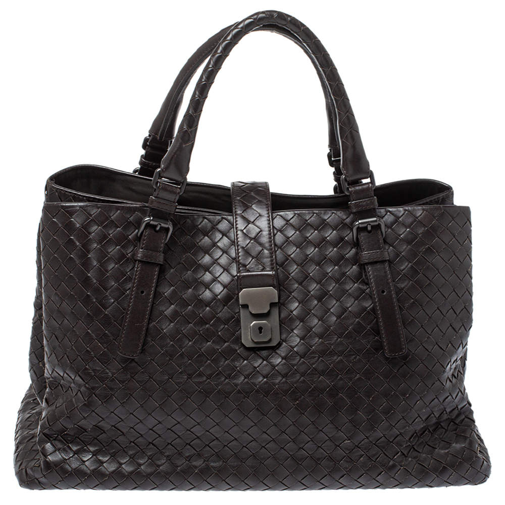 Pre Owned Bottega Veneta Brown Intrecciato Leather Medium Roma Tote