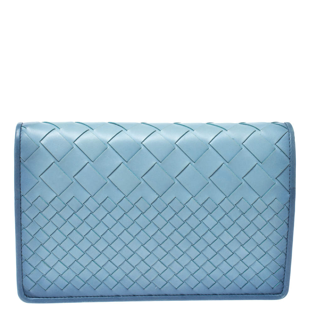 Pre Owned Bottega Veneta Blue Ombre Intrecciato Leather Montebello Clutch