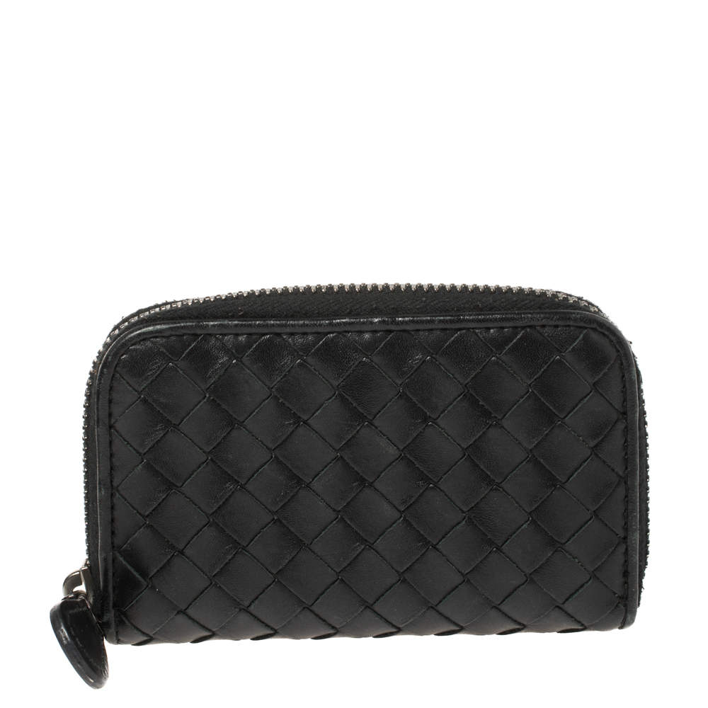 Pre Owned Bottega Veneta Black Intrecciato Leather Coin Purse
