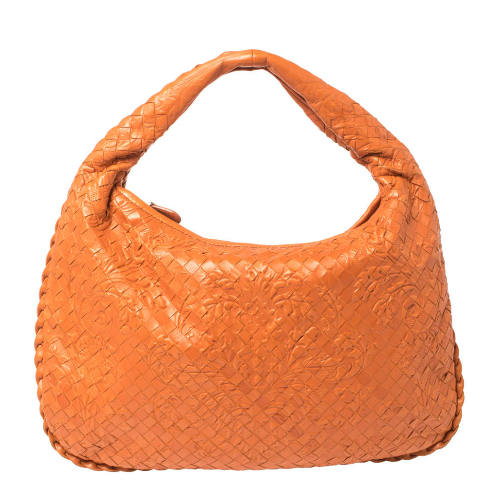 Pre Owned Bottega Veneta Orange Clementine Intrecciato Leather Limited Edition Medium Veneta Hobo