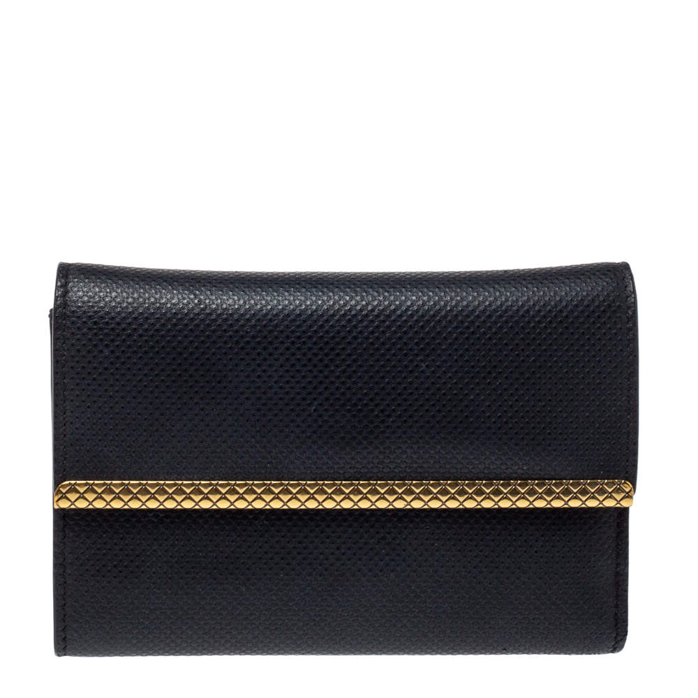 Bottega Veneta Black Textured Leather Trifold Wallet 