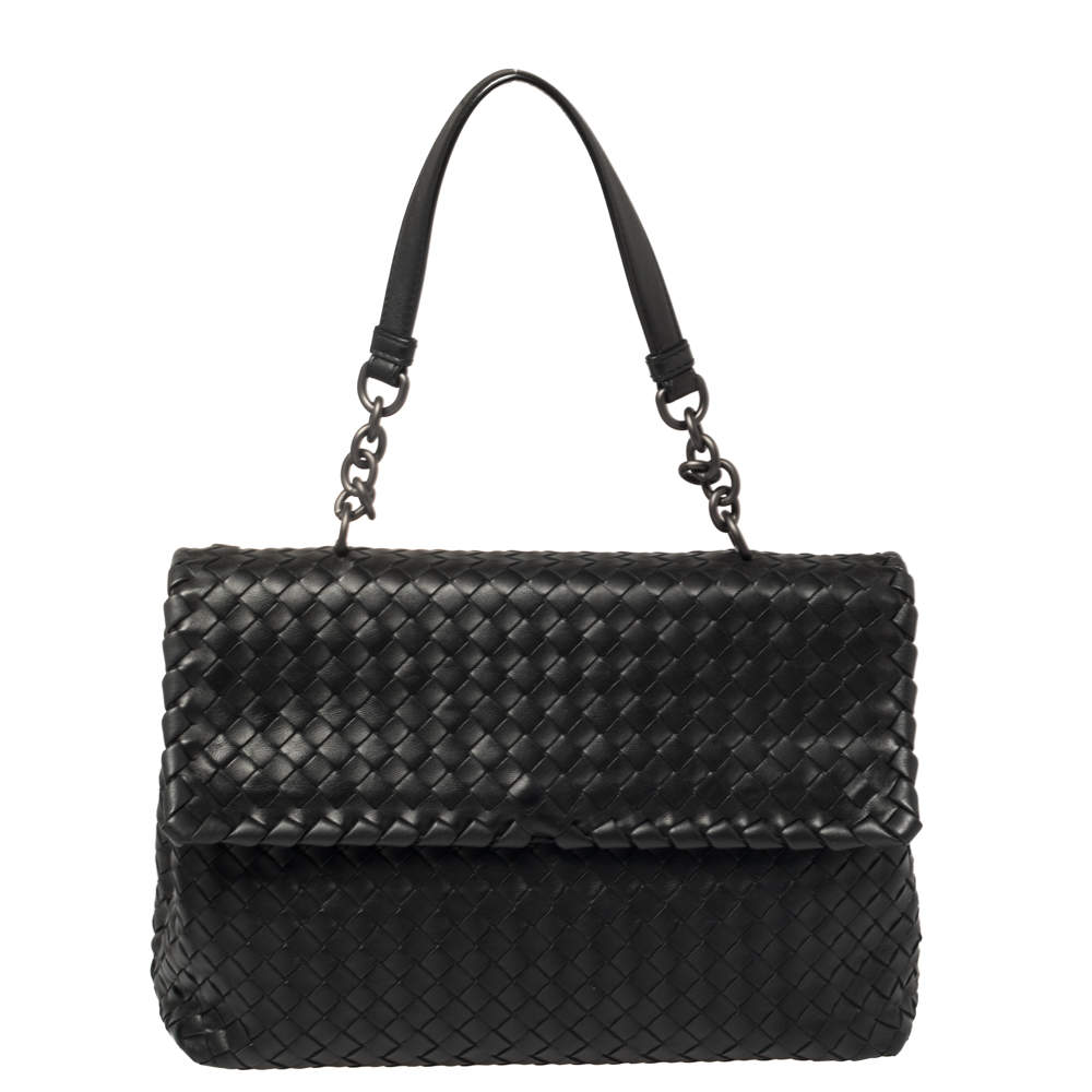 Pre Owned Bottega Veneta Black Intrecciato Leather Olimpia Shoulder Bag