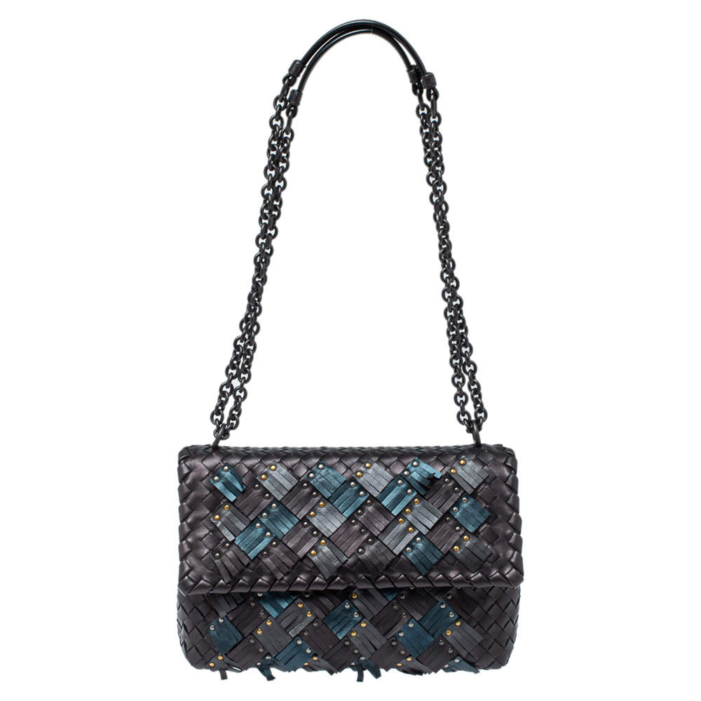 Pre Owned Bottega Veneta Metallic Leather Small Olimpia Plume Shoulder Bag