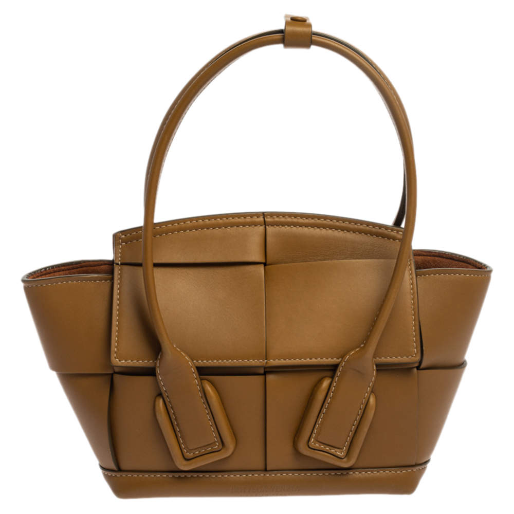 Pre Owned Bottega Veneta Seaweed Green Leather Acro Mini Tote