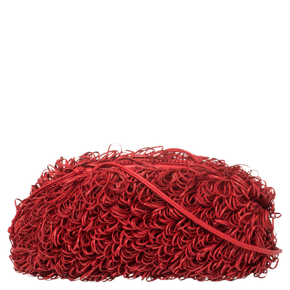 Pre Owned Bottega Veneta Red Leather The Sponge Clutch Bag