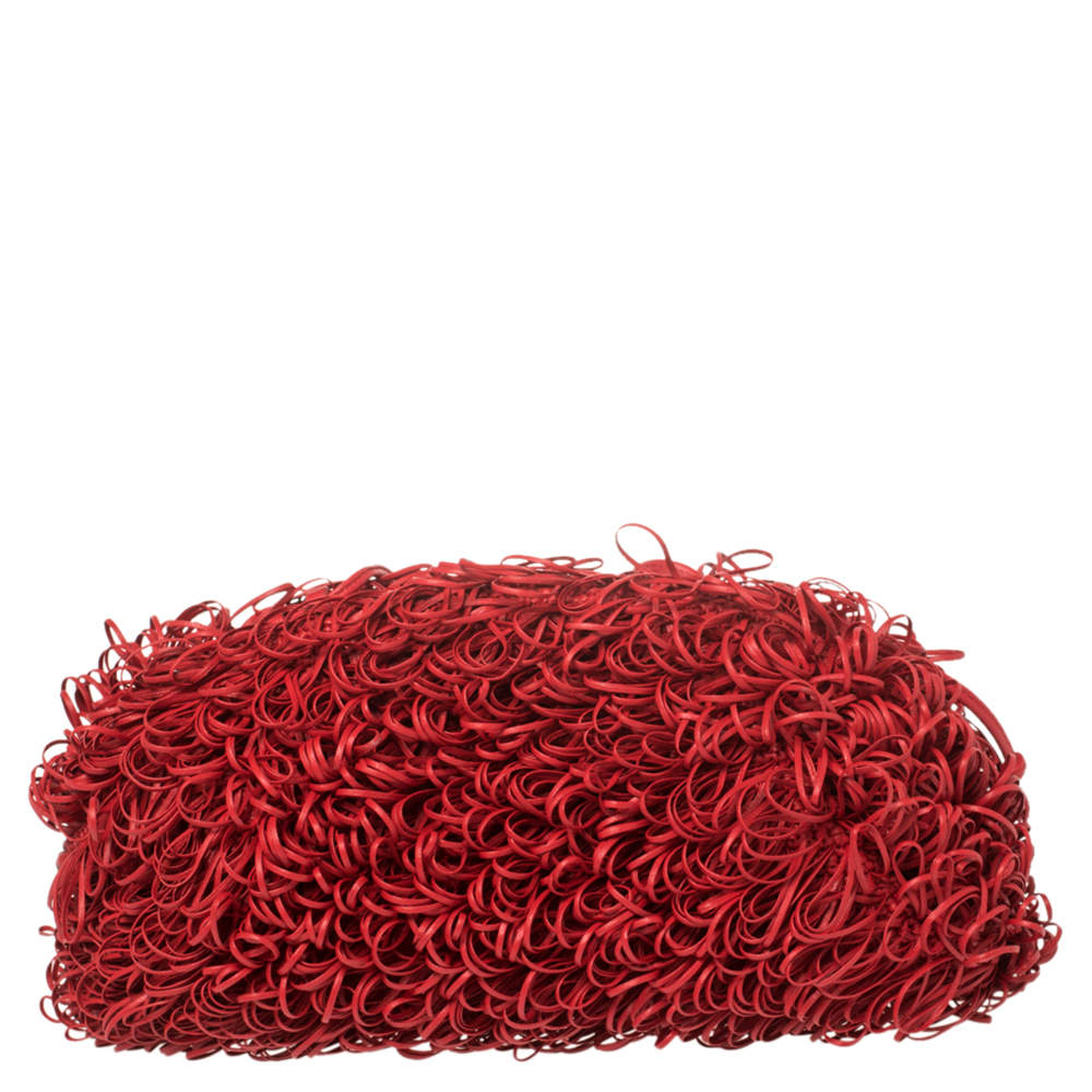 Bottega Veneta Red Leather The Sponge Clutch Bag