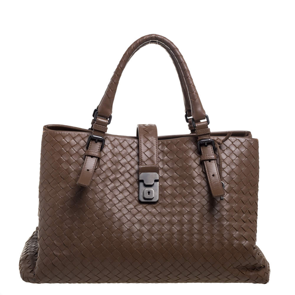 Pre Owned حقيبة يد بوتيغا فينيتا روما متوسطة جلد إنترشياتو بني