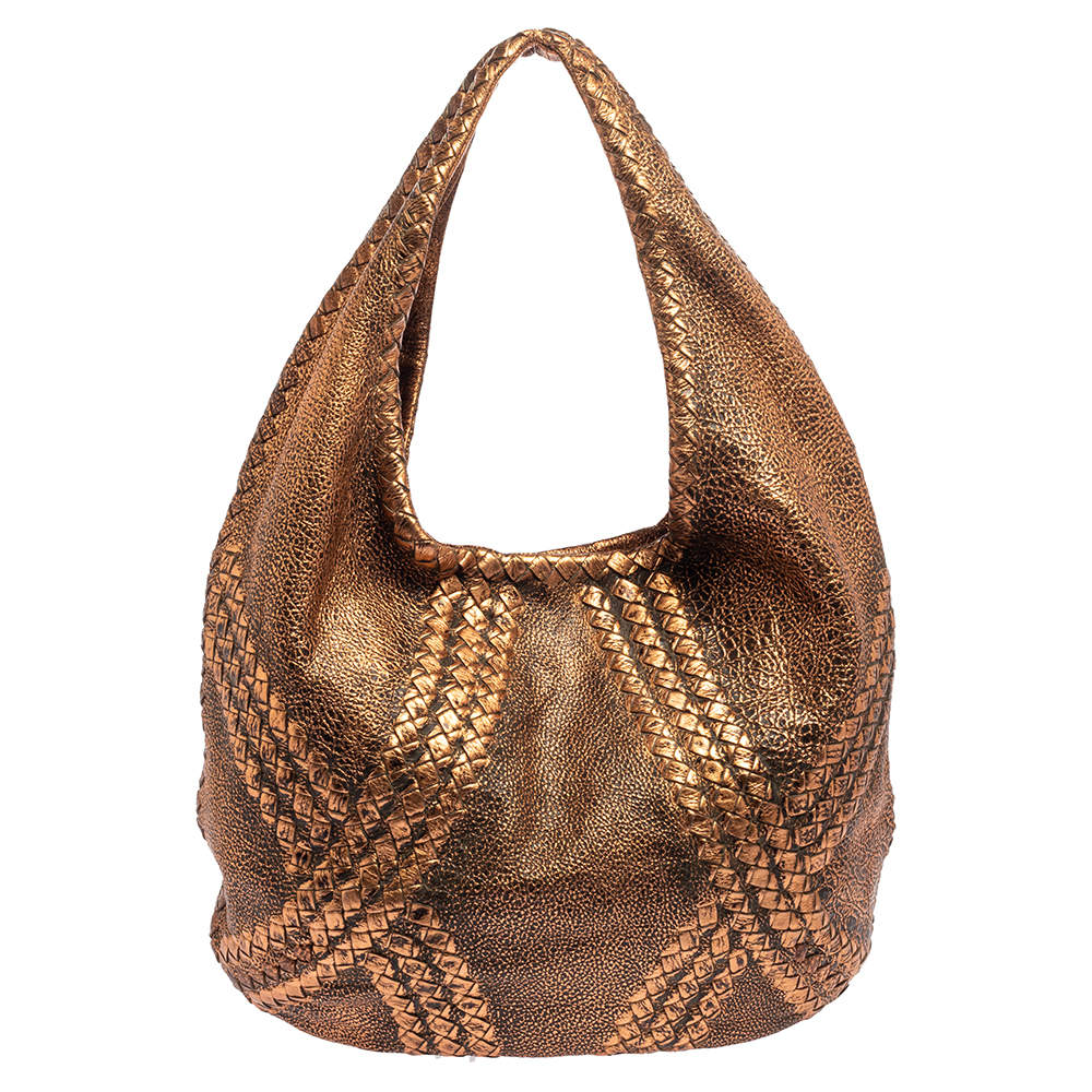 Pre Owned Bottega Veneta Metallic Copper Gold Leather Cervo Hobo