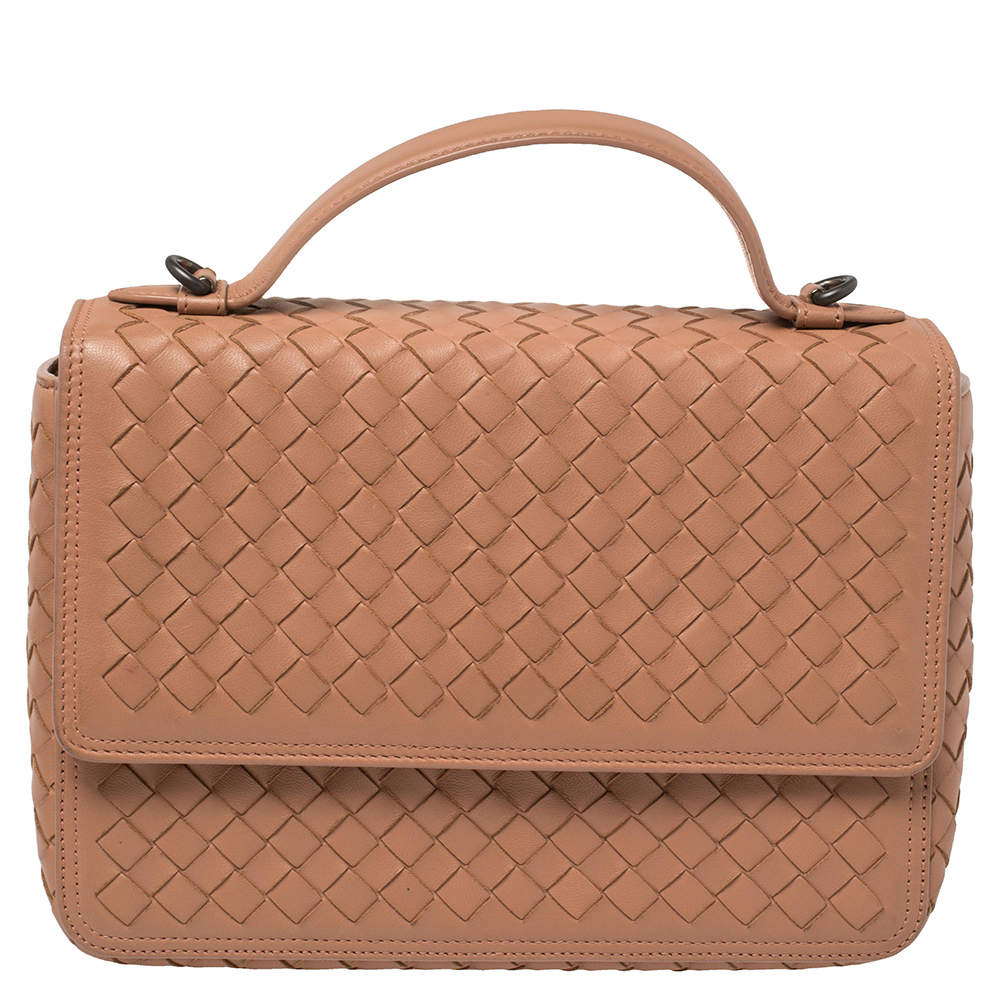 Bottega Veneta Pink Intrecciato Leather Alumna Top Handle Bag