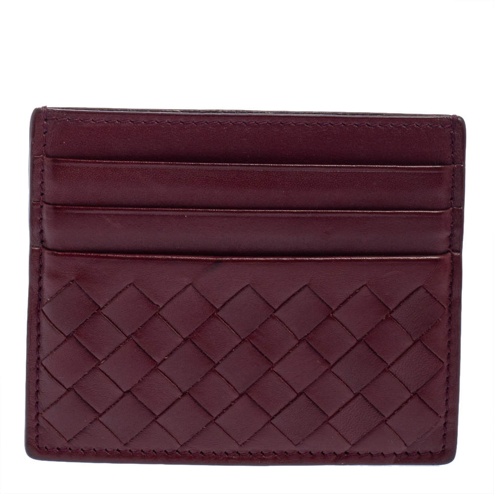 مملوكة مسبقًا Bottega Veneta Dark Red Intrecciato Leather Card Holder