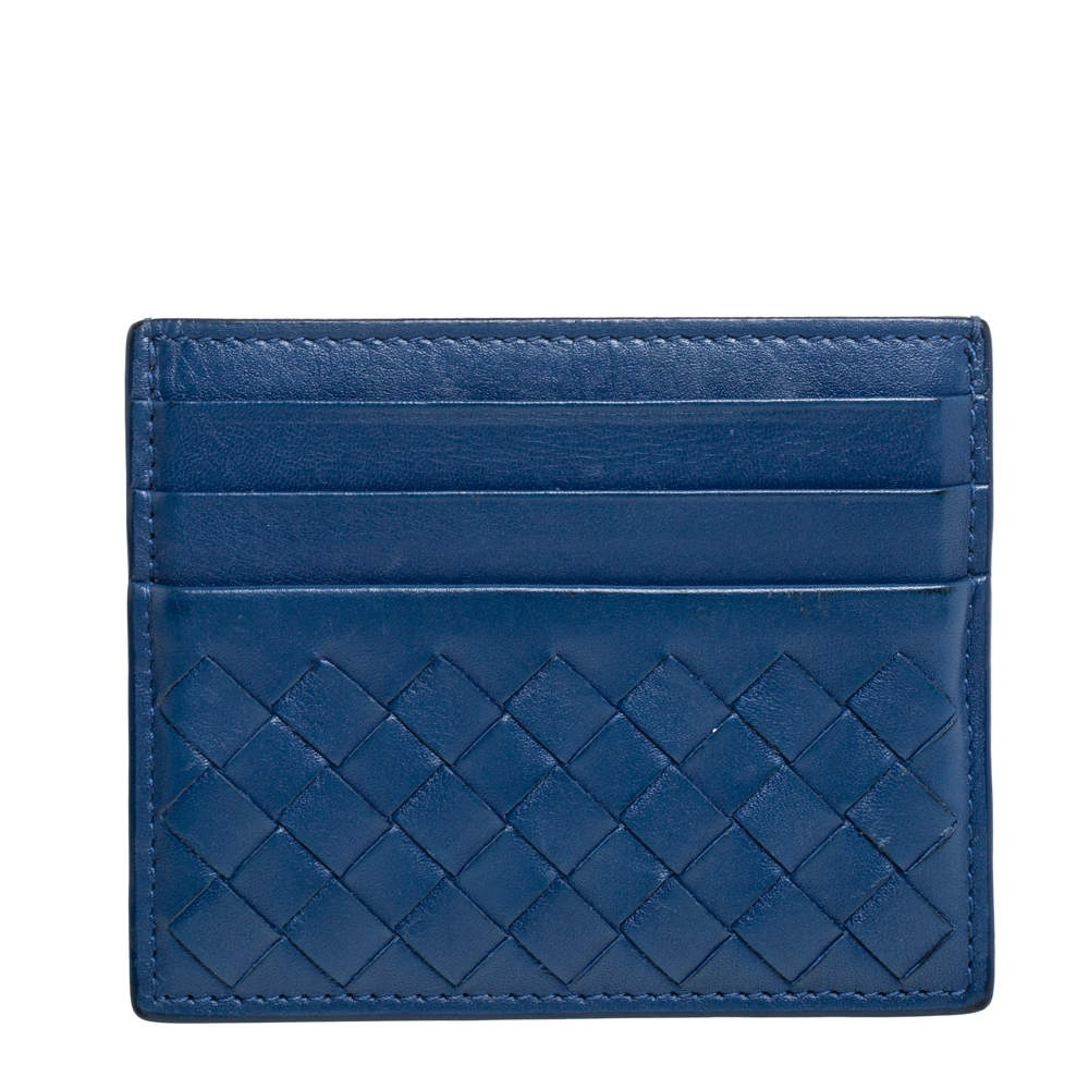 مملوكة مسبقًا Bottega Veneta Blue Intrecciato Leather Card Holder