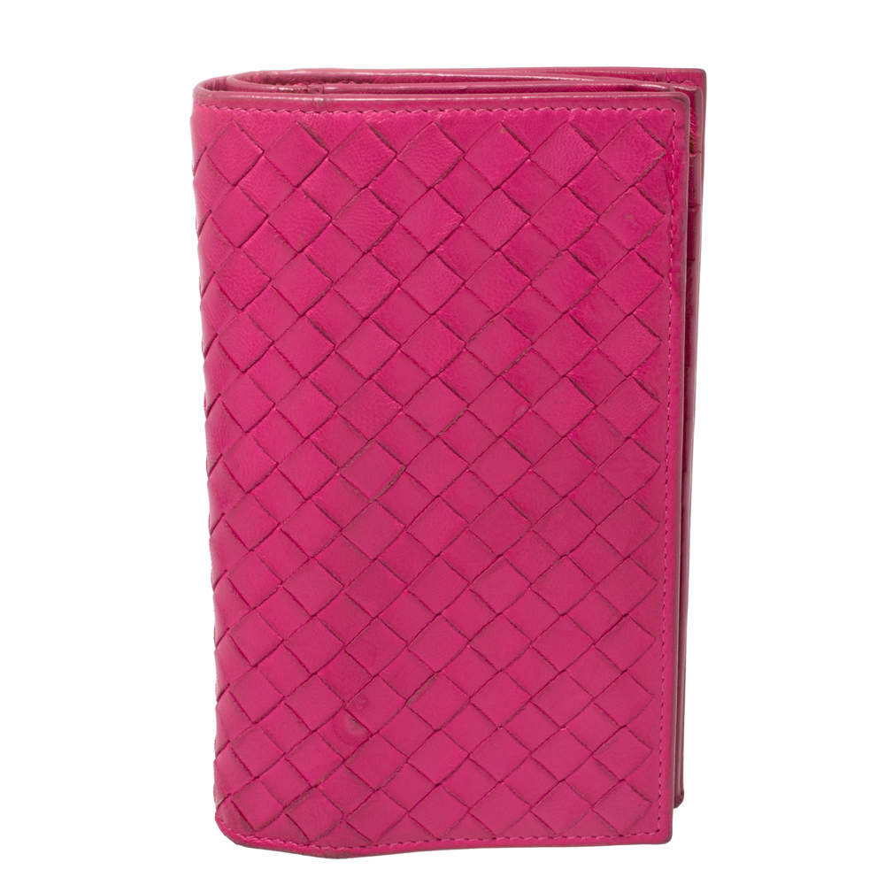 Pre Owned محفظة بوتيغا فينيتا جلد إنترشياتو فوشيا ثنائية الطي