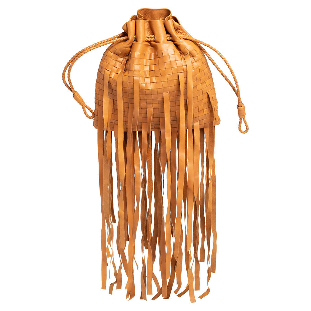 Bottega Veneta Brown Leather Fringe Drawstring Bucket Bag