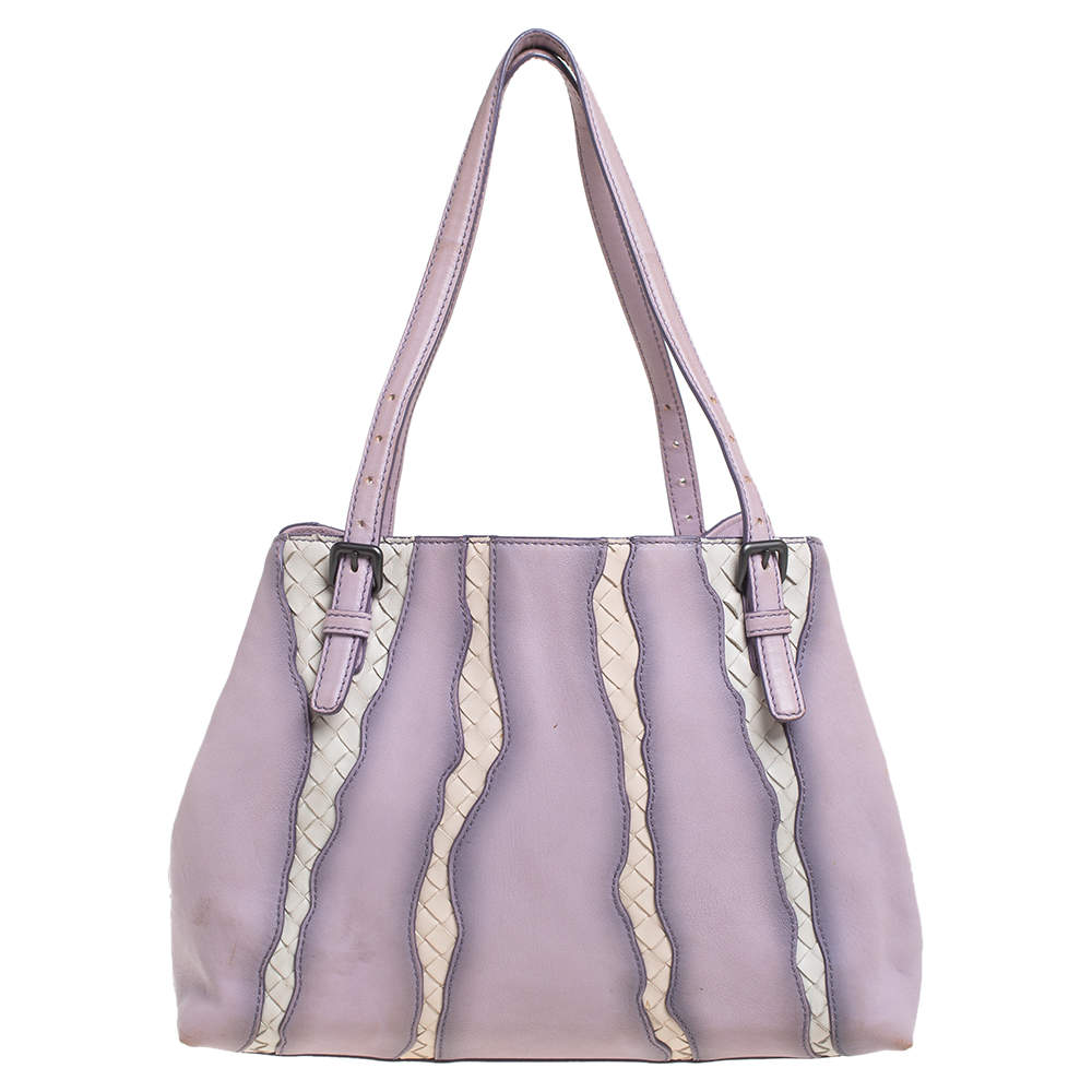Pre Owned Bottega Veneta Lilac And Intrecciato Leather Monalisa Tote