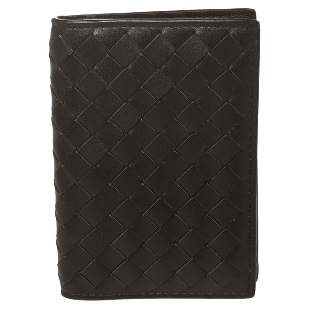 Pre Owned Bottega Veneta Brown Intrecciato Leather Card Holder