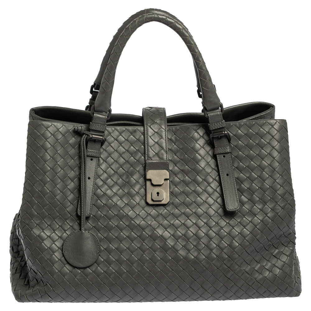 Pre Owned Bottega Veneta Grey Intrecciato Leather Medium Roma Tote