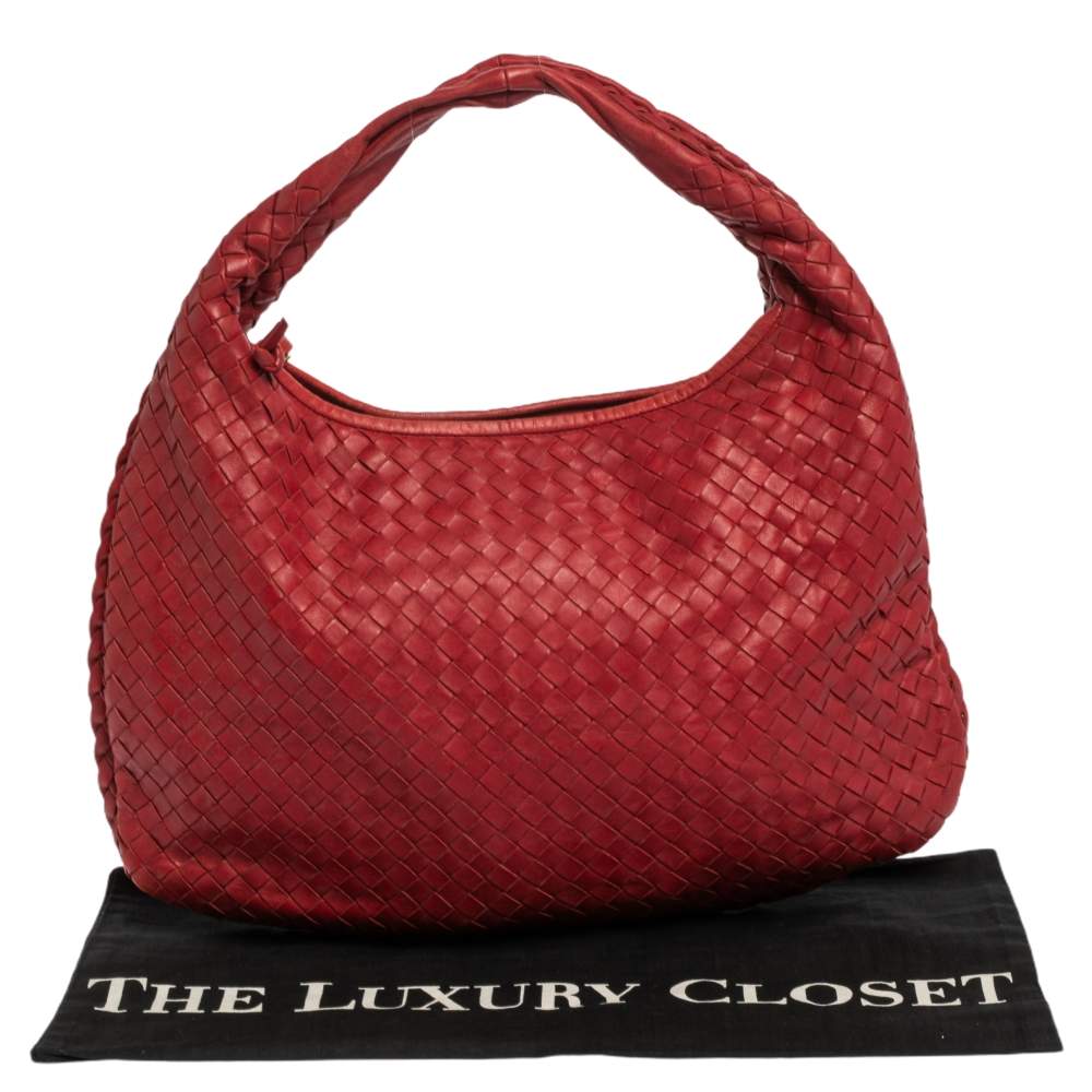 Bottega Veneta Braided Handle Zip Shoulder Bag Leather Small Red