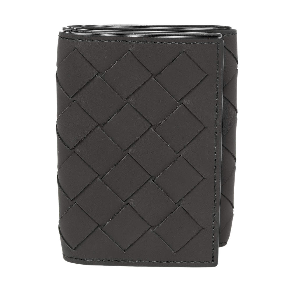 Pre Owned Bottega Veneta Grey Intrecciato Leather Trifold Wallet