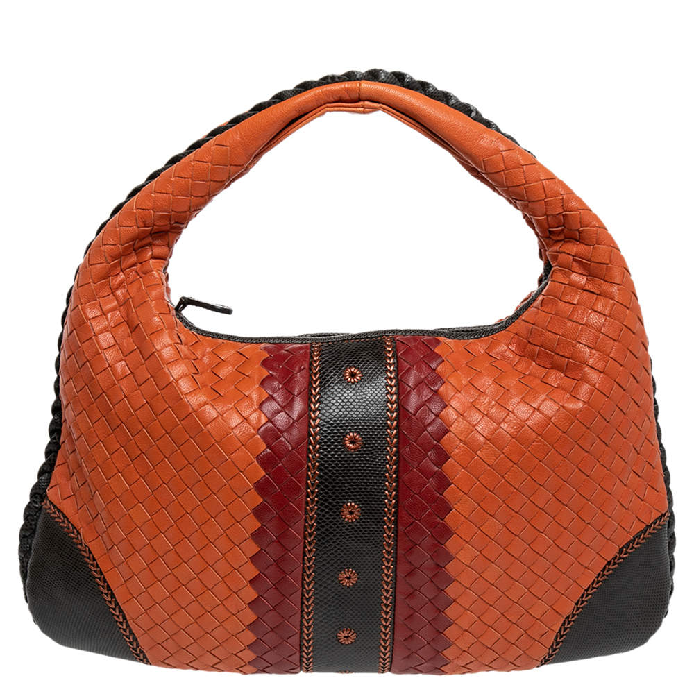 Pre Owned Bottega Veneta Multicolor Intrecciato Leather And Karung Trim Hobo Bag