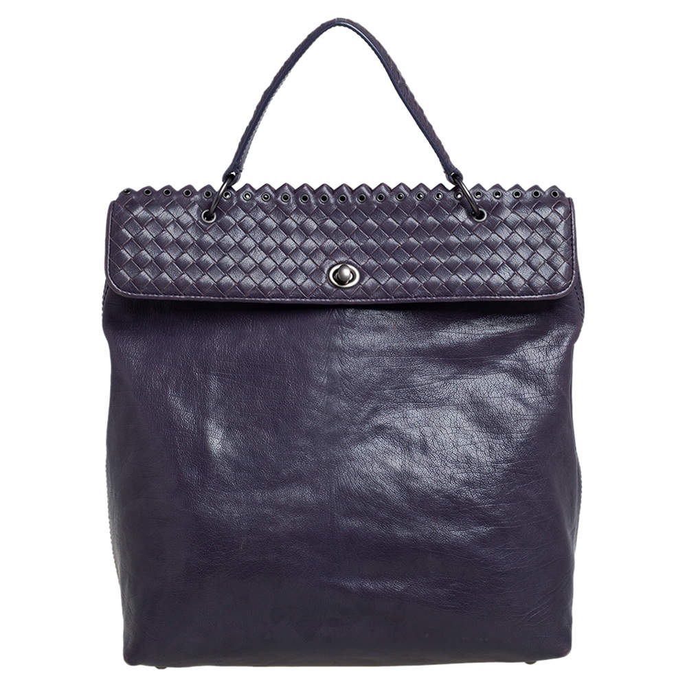 Pre Owned Bottega Veneta Purple Intrecciato Leather Tina Top Handle Bag