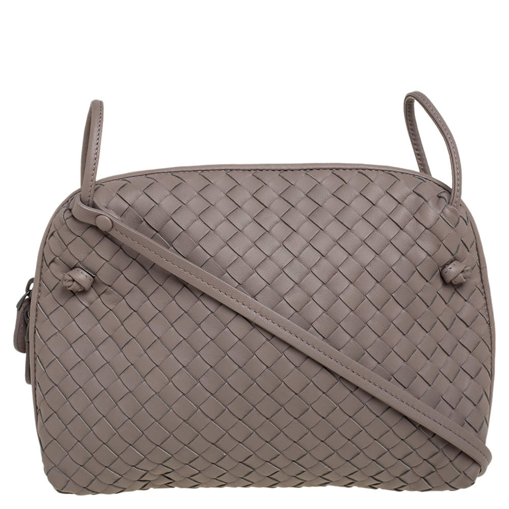 Pre Owned Bottega Veneta Taupe Intrecciato Leather Nodini Crossbody Bag