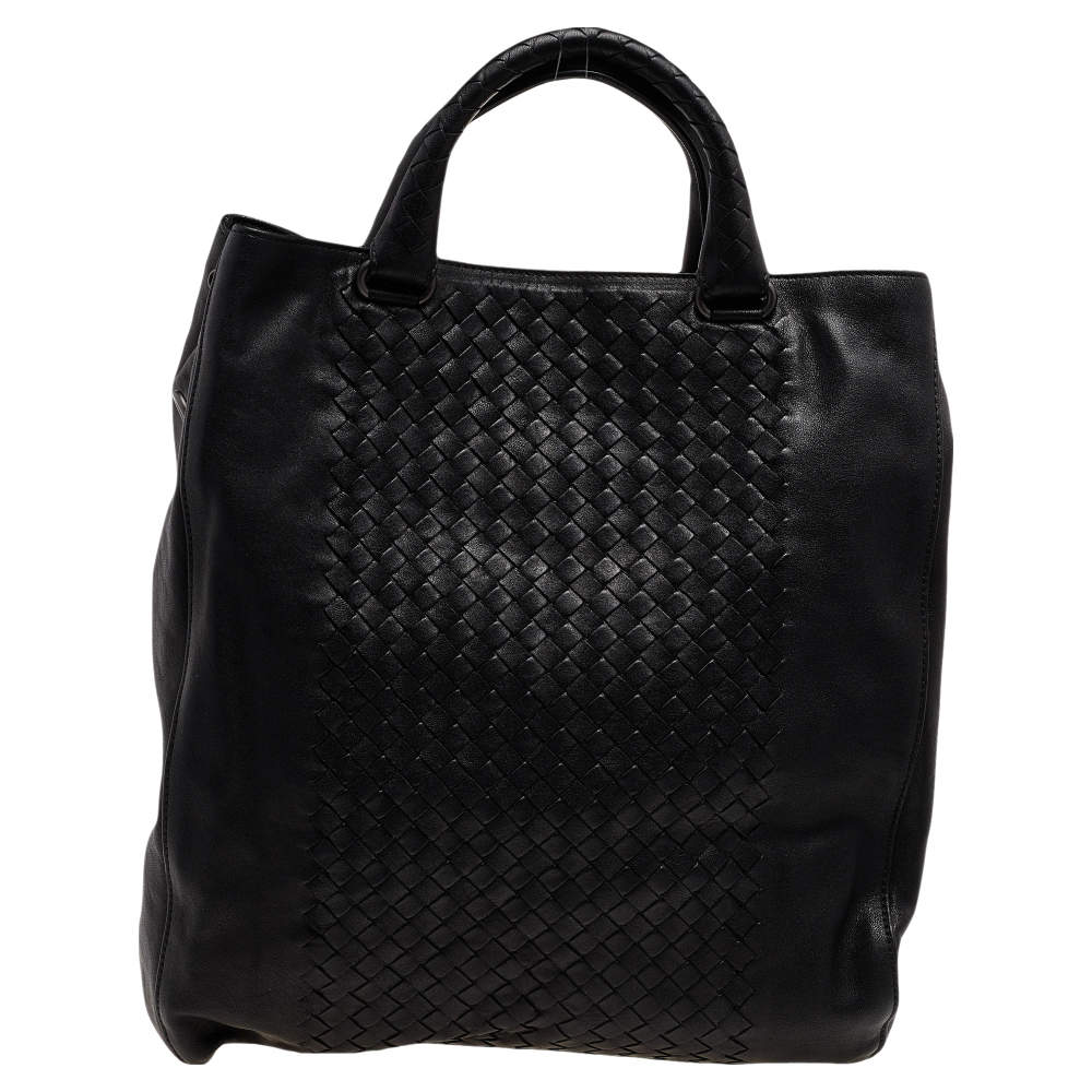 Pre Owned Bottega Veneta Black Intrecciato Leather Tote