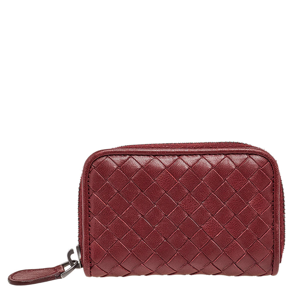 Pre Owned Bottega Veneta Burgundy Intrecciato Leather Wallet