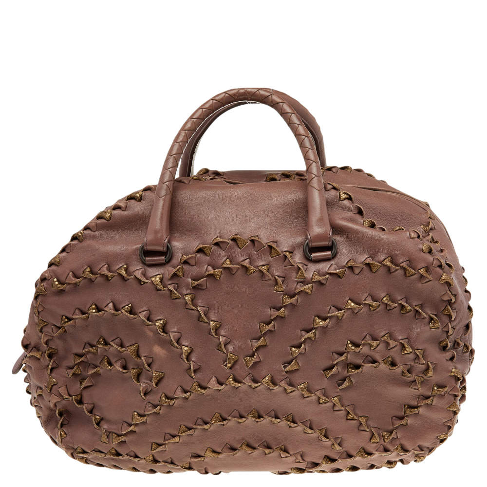 Bottega Veneta Brown Leather Grommet Boston Bag