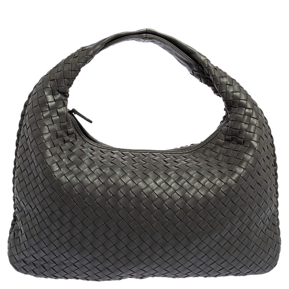 Pre Owned Bottega Veneta Grey Intrecciato Leather Small Veneta Hobo