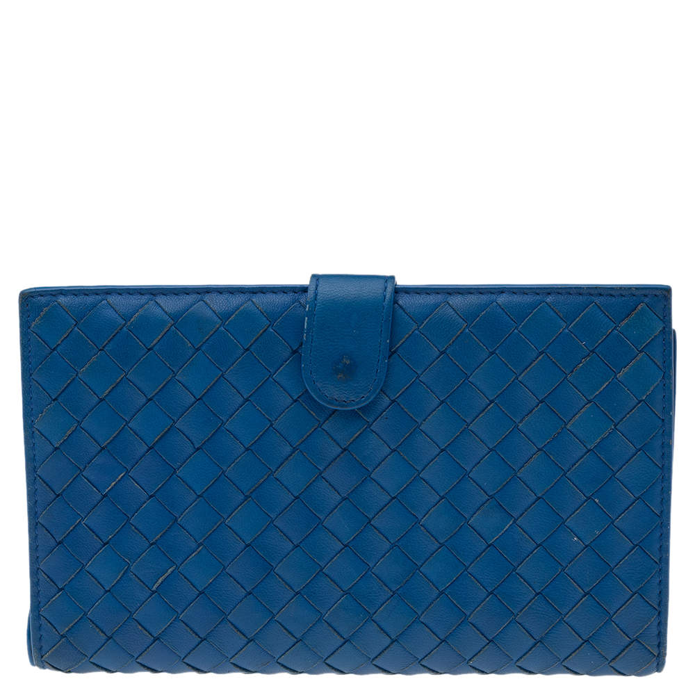 Bottega Veneta Blue Intrecciato Leather Continental Wallet