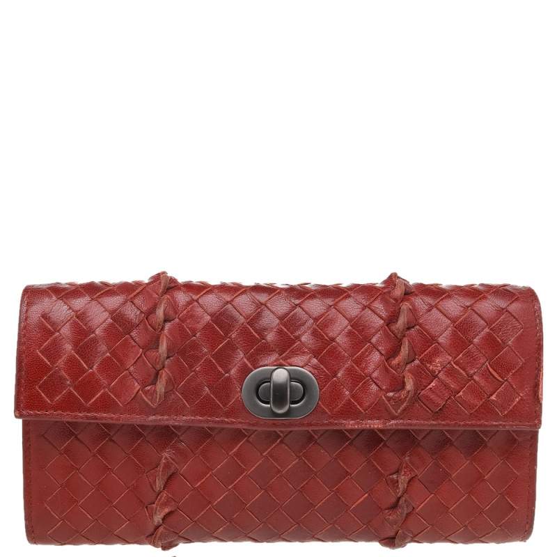 مملوكة مسبقًا Bottega Veneta Rust Intrecciato Leather Continental Flap Wallet