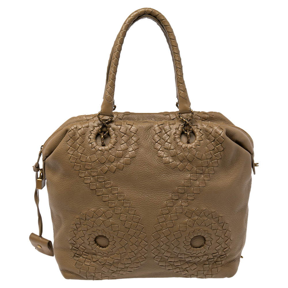 Pre Owned Bottega Veneta Beige Leather Tote