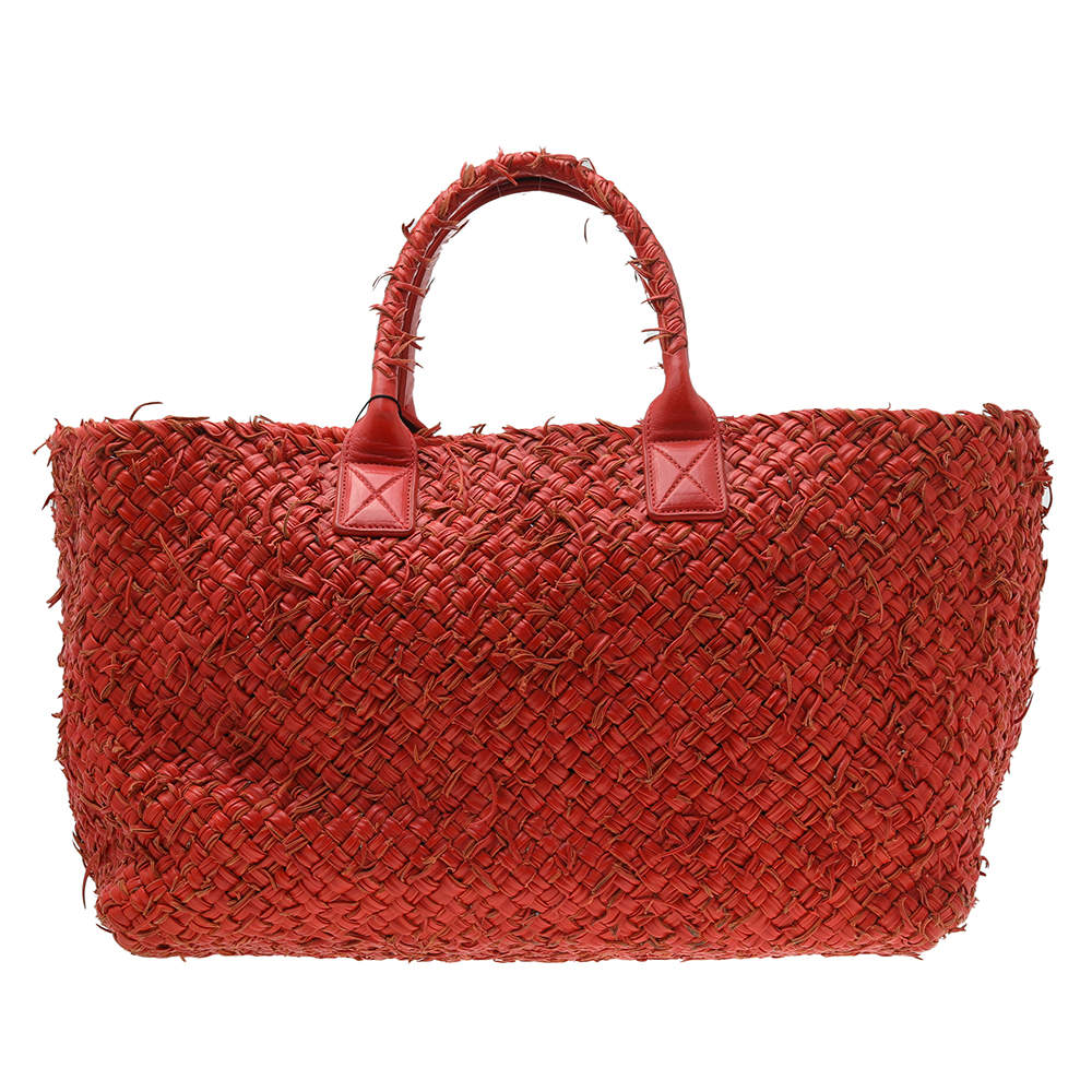 Pre Owned Bottega Veneta Orange Intrecciato Leather Large Cabat Tote