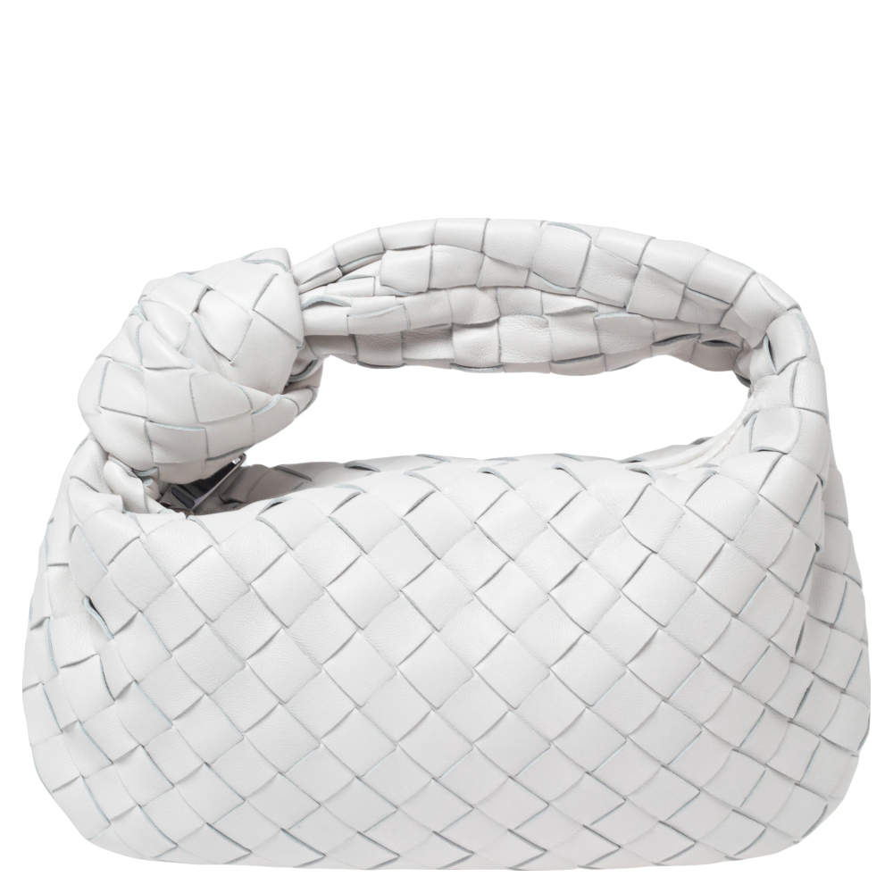 Pre Owned Bottega Veneta White Intrecciato Leather Mini BV Jodie Hobo