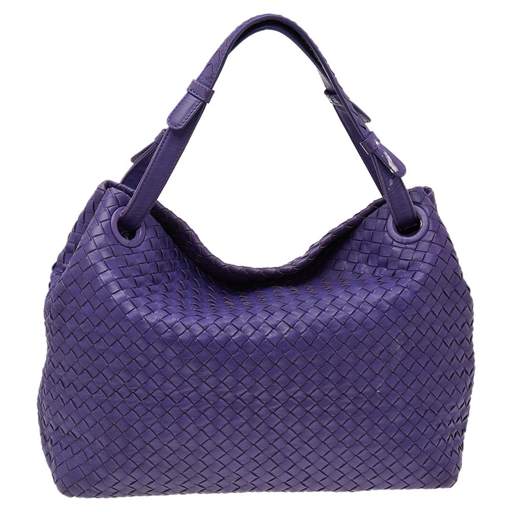 Pre Owned Bottega Veneta Purple Intrecciato Leather Medium Garda Tote