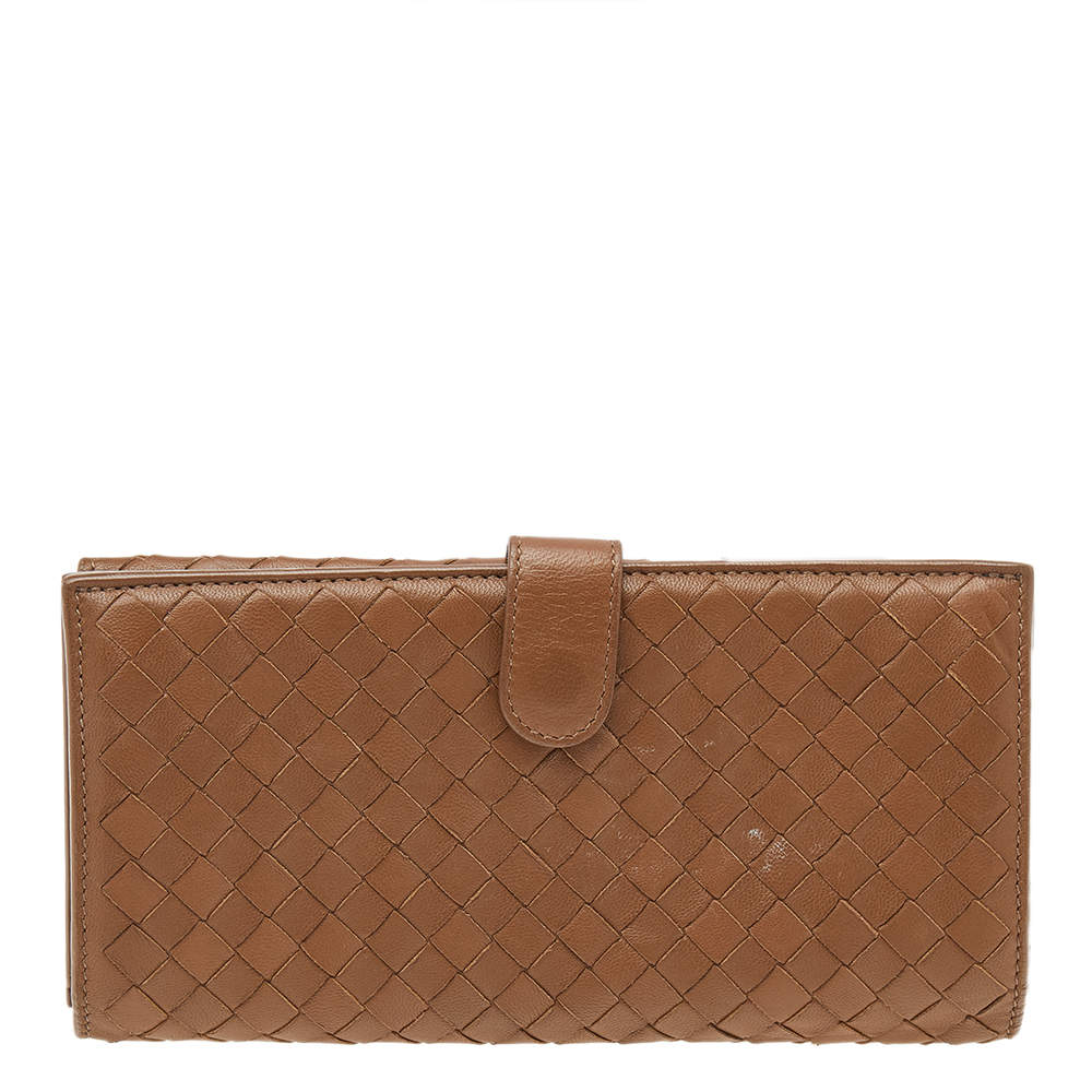 Pre Owned Bottega Veneta Brown Intrecciato Leather Wallet
