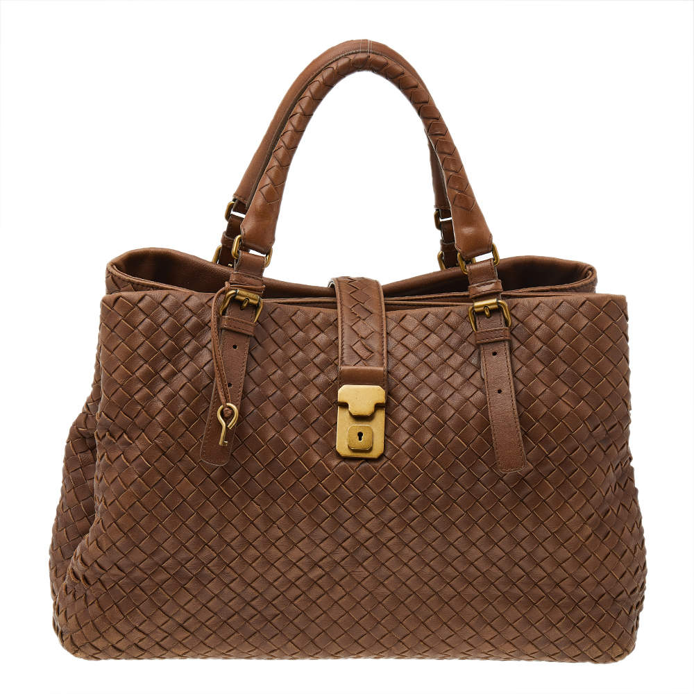 مملوكة مسبقًا Bottega Veneta Brown Intrecciato Leather Large Roma Tote