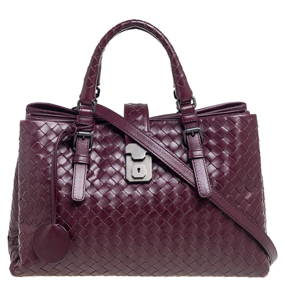 مملوكة مسبقًا Bottega Veneta Burgundy Intrecciato Leather Small Roma Tote