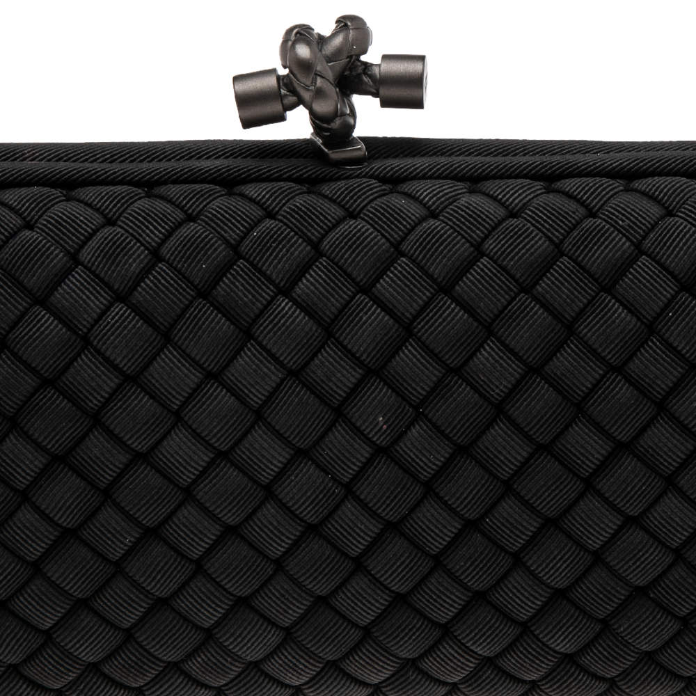 Bottega Veneta Black Intrecciato Fabric Stretch Knot Clutch Bottega Veneta  | The Luxury Closet