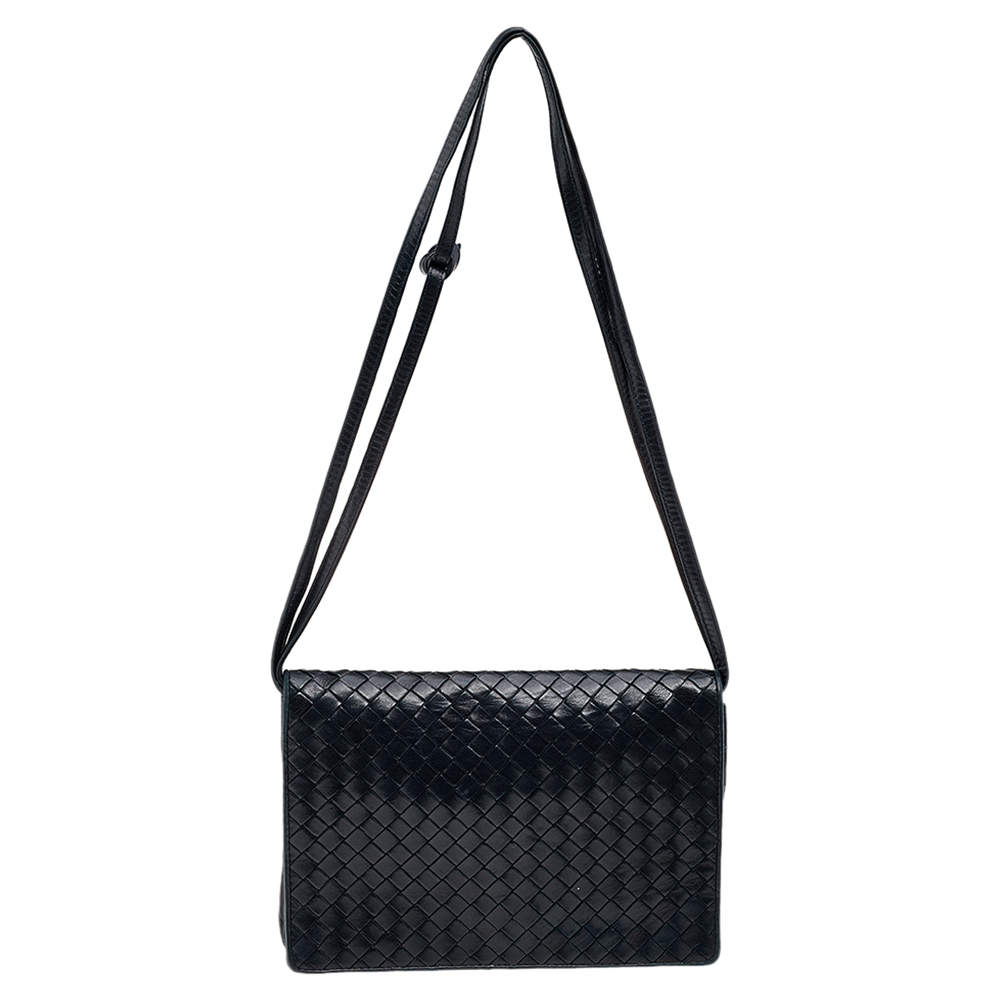 Bottega Veneta Navy Blue Intrecciato Leather Shoulder Bag Bottega ...