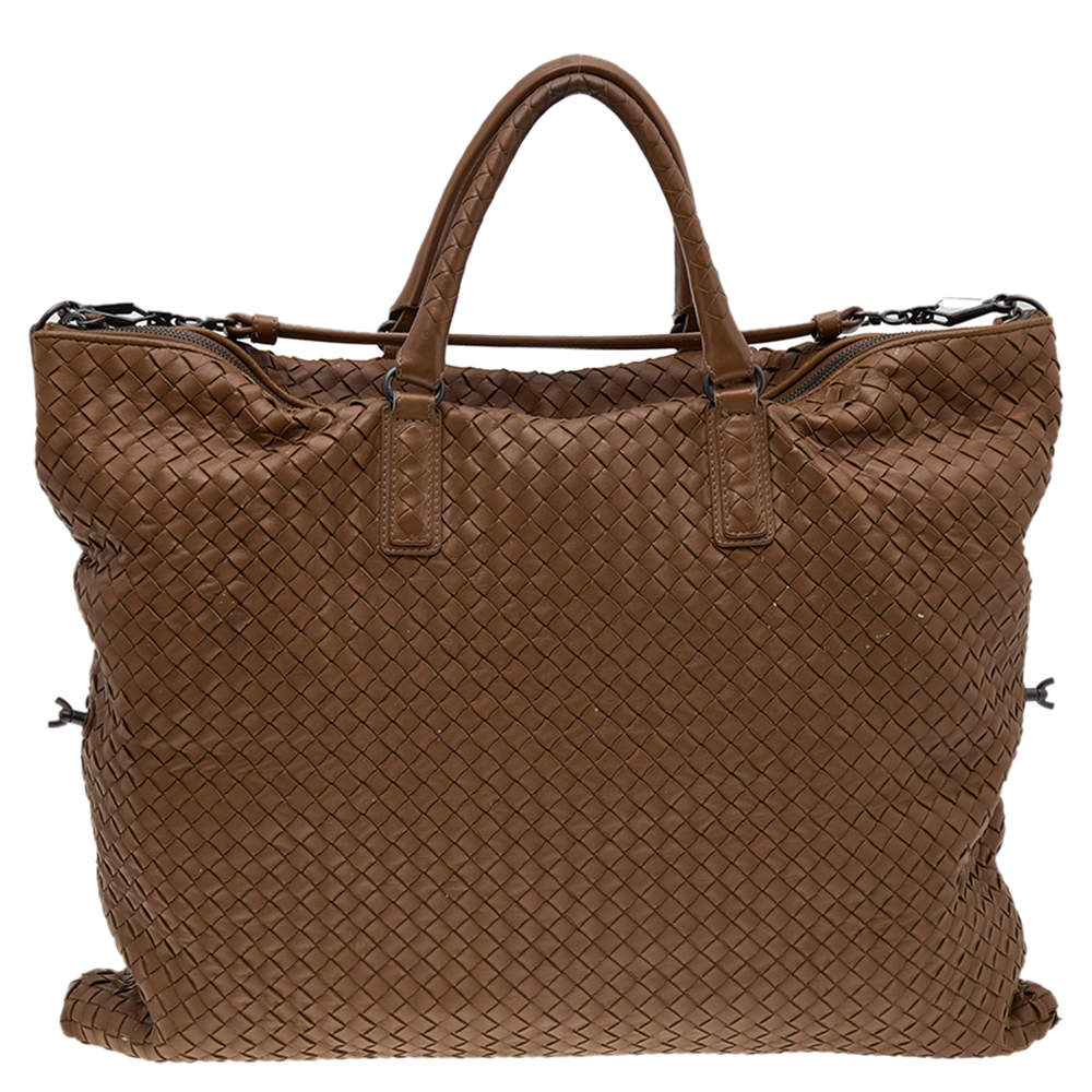 Pre Owned Bottega Veneta Brown Intrecciato Leather Large Convertible Tote