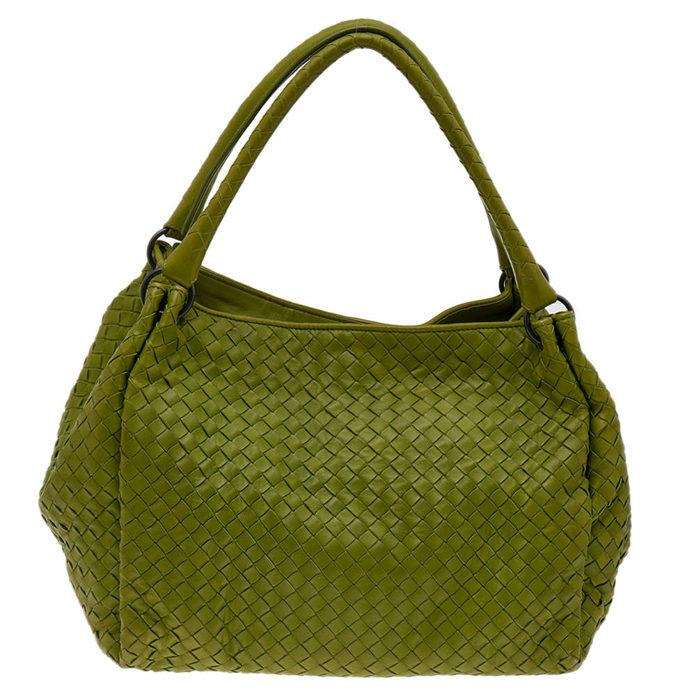 Pre Owned Bottega Veneta Green Intrecciato Leather Tote