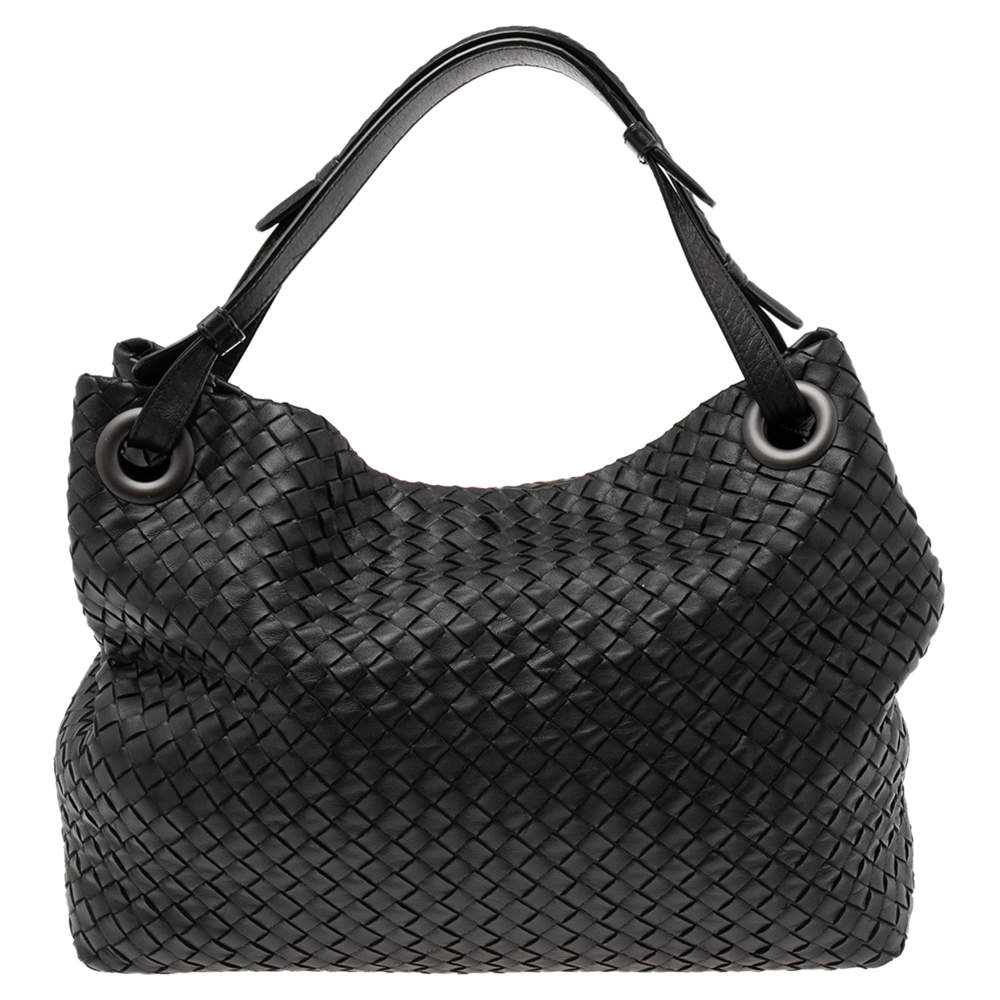 مملوكة مسبقًا Bottega Veneta Black Intrecciato Woven Leather Seamless Garda Tote 